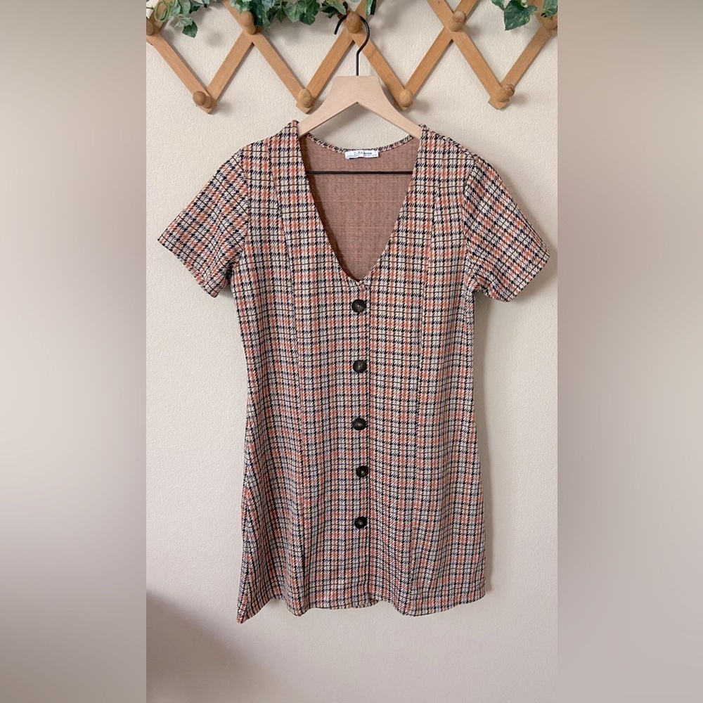 ZARA TRAFALUC | Plaid V-neck Dress Size Large